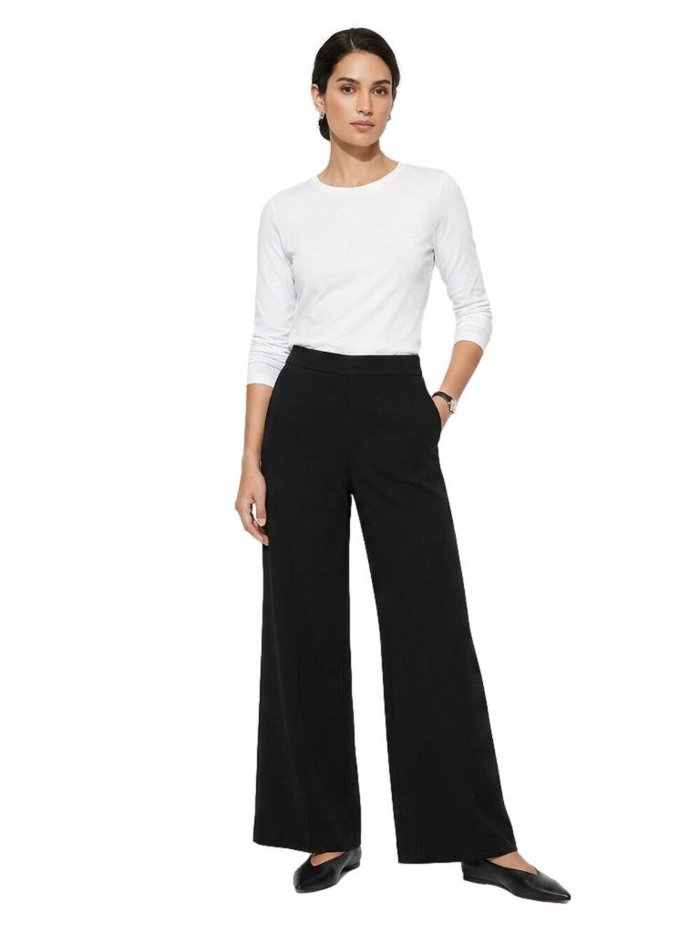 T Tahari Women's Soft Stretch Knit Pants Medium M Black Wide Leg Pull On